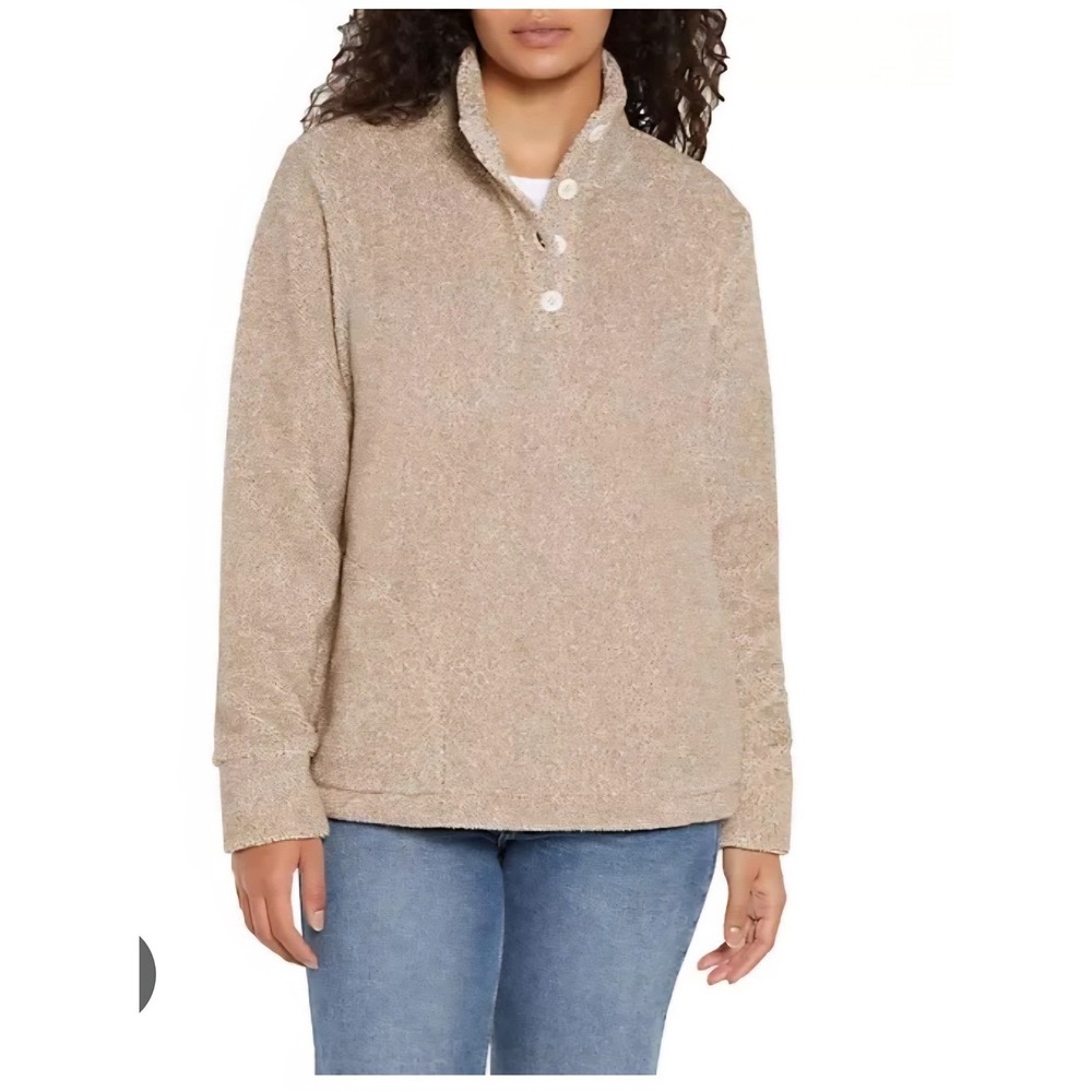 Eddie Bauer Pullover Women XS Pumice Mock Neck Button Fleece Sweatshirt Outdoors